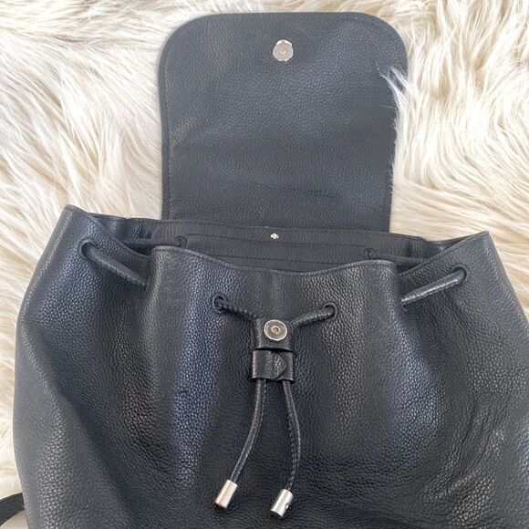 Kate Spade Black Pebbled Leather Backpack Adjustable Straps Gold Tone Logo Chic